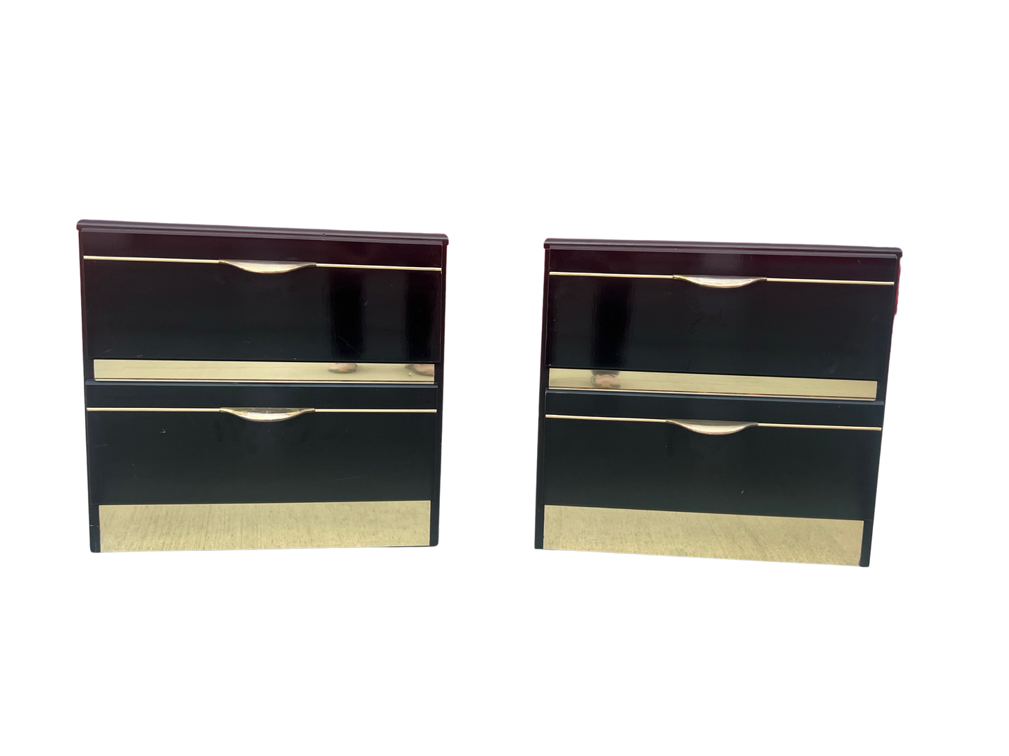Vintage Postmodern Black Lacquer & Gold Nightstands – Hollywood Regency Style
