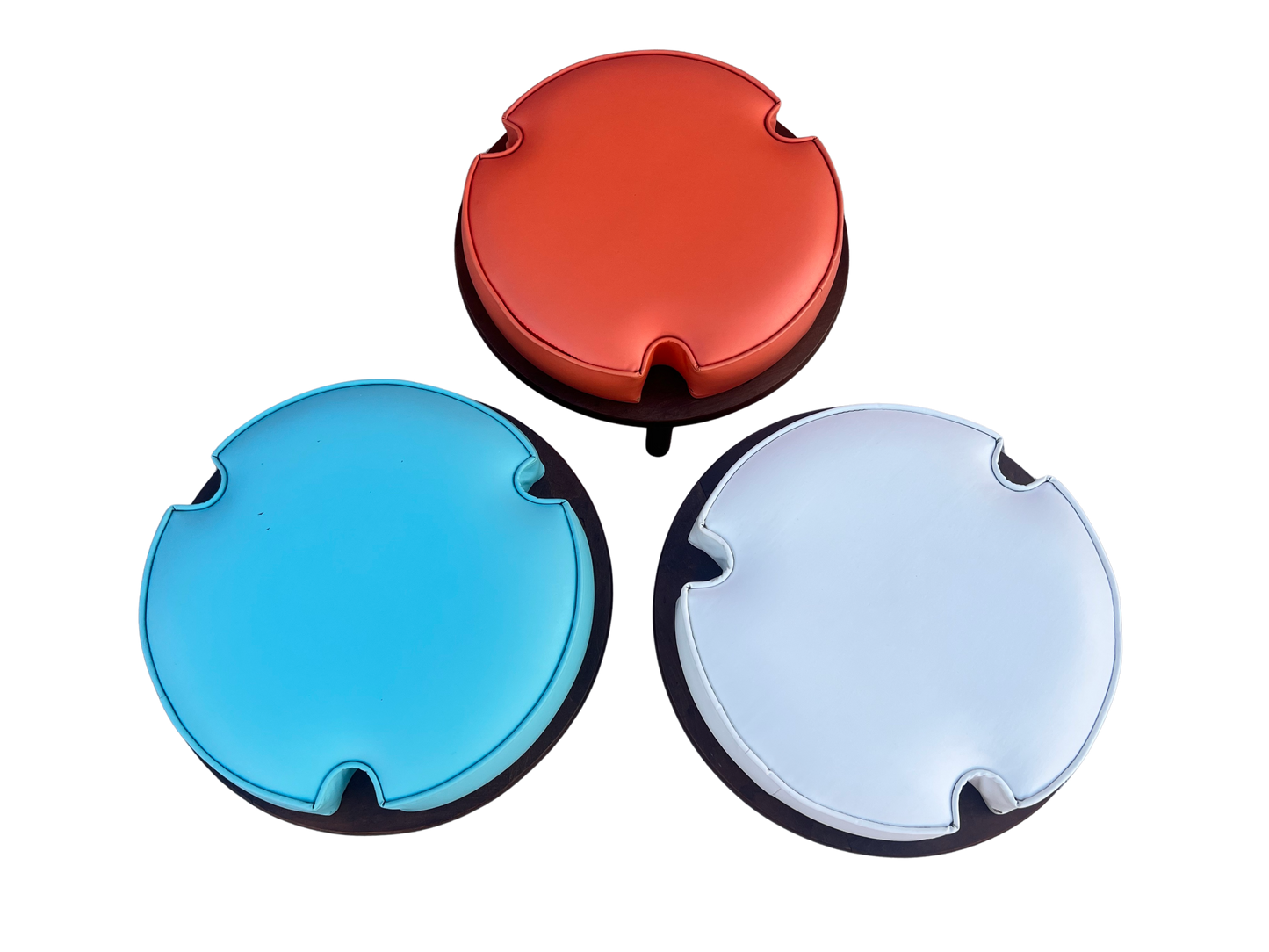 Mid-Century Modern Stackable Stools – Set of 3 | Original Vinyl in Aqua, White & Tangerine | Mod & Fun American Design, 1960s