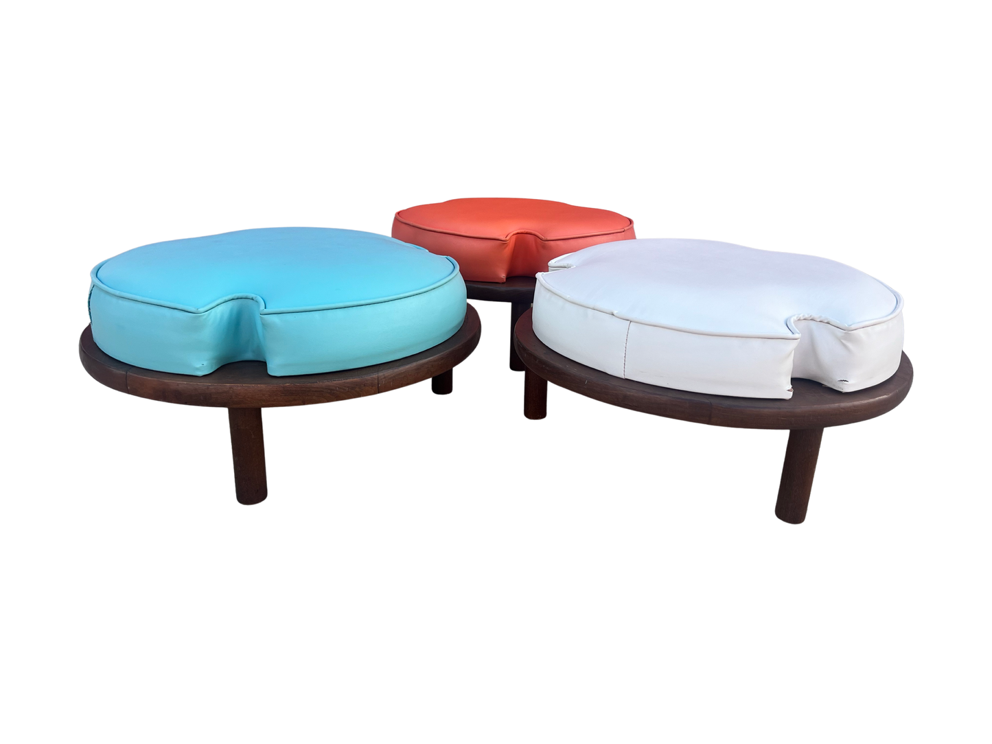 Mid-Century Modern Stackable Stools – Set of 3 | Original Vinyl in Aqua, White & Tangerine | Mod & Fun American Design, 1960s