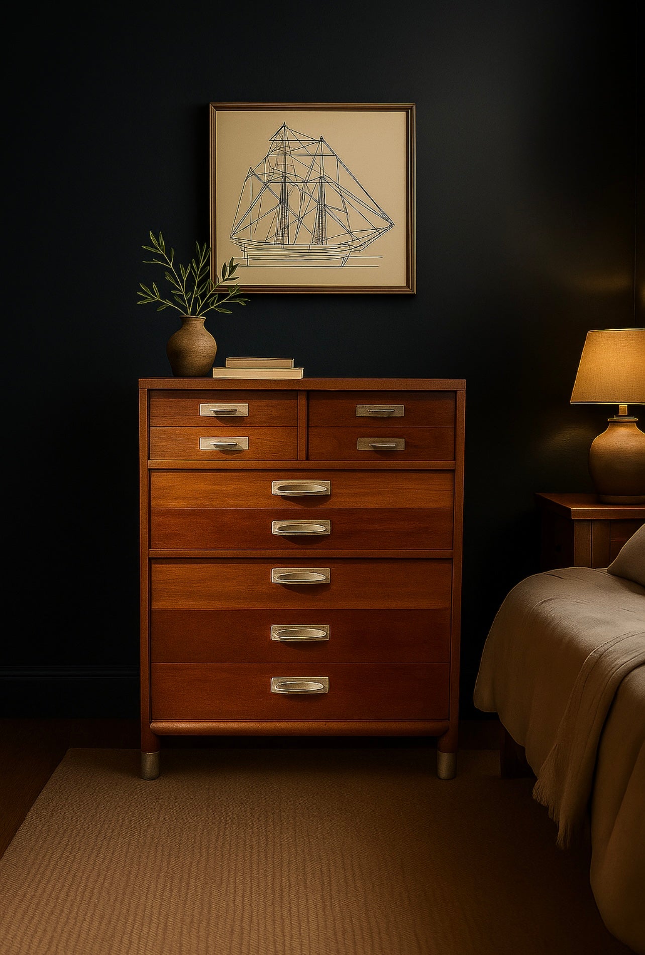 Mid-Century Willet “Trans-East” Solid Cherry 8-Drawer Dresser (c. 1957–1961) Tall Boy Chest of Drawers